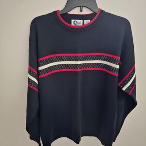 Arizona Jean Co Men's L Crew Neck Sweater Black Red White Chest Stripe Y2K